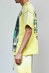 First Row Flame Angel Rhinestone Crop Tee Yellow