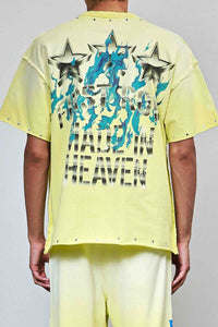 First Row Flame Angel Rhinestone Crop Tee Yellow