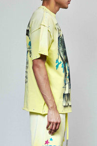 First Row Flame Angel Rhinestone Crop Tee Yellow