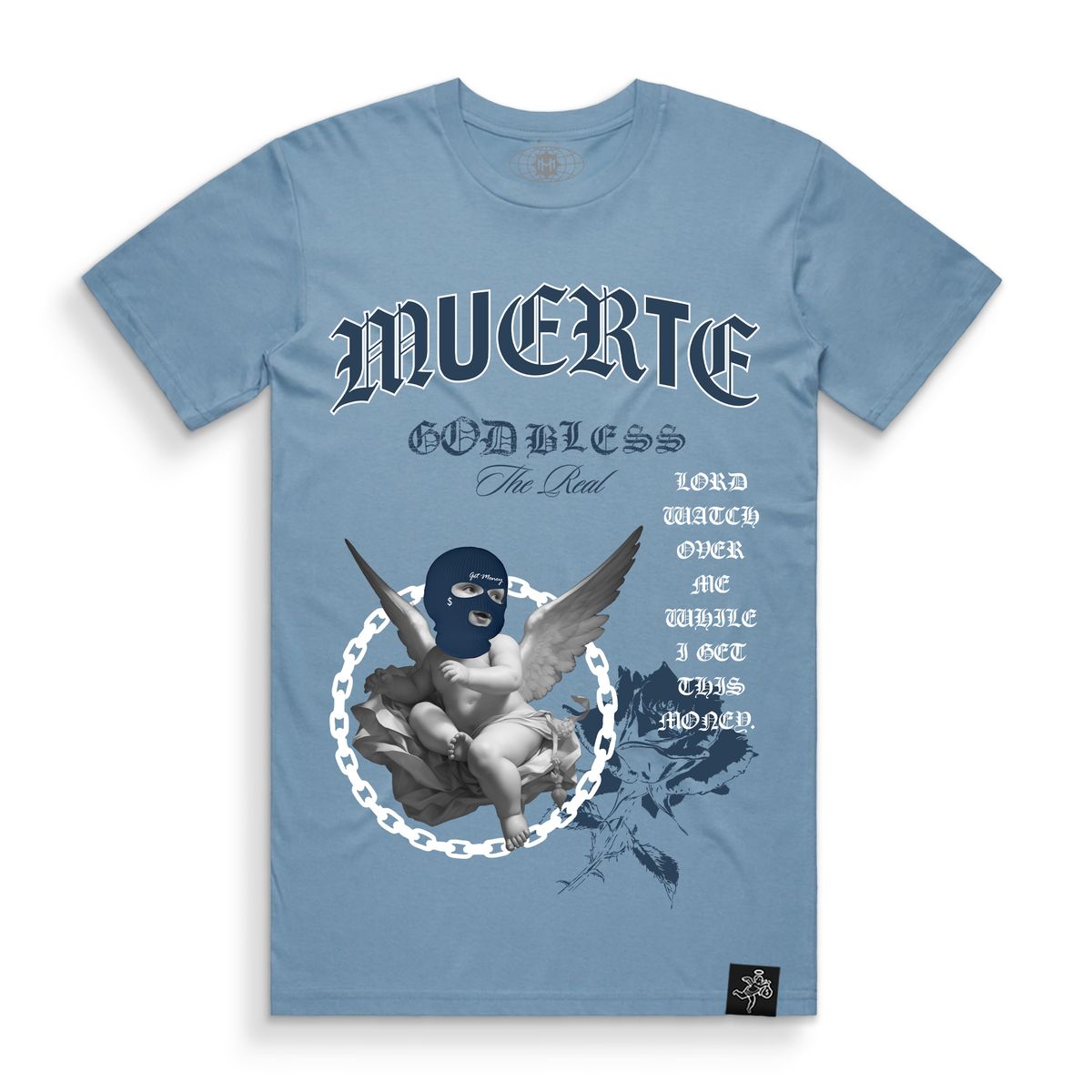 Hasta Muerte OE Chain & Rose Tee Carolina Blue