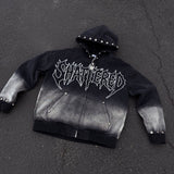 Shattered Hearts Work Jacket Studded Hoodie Black