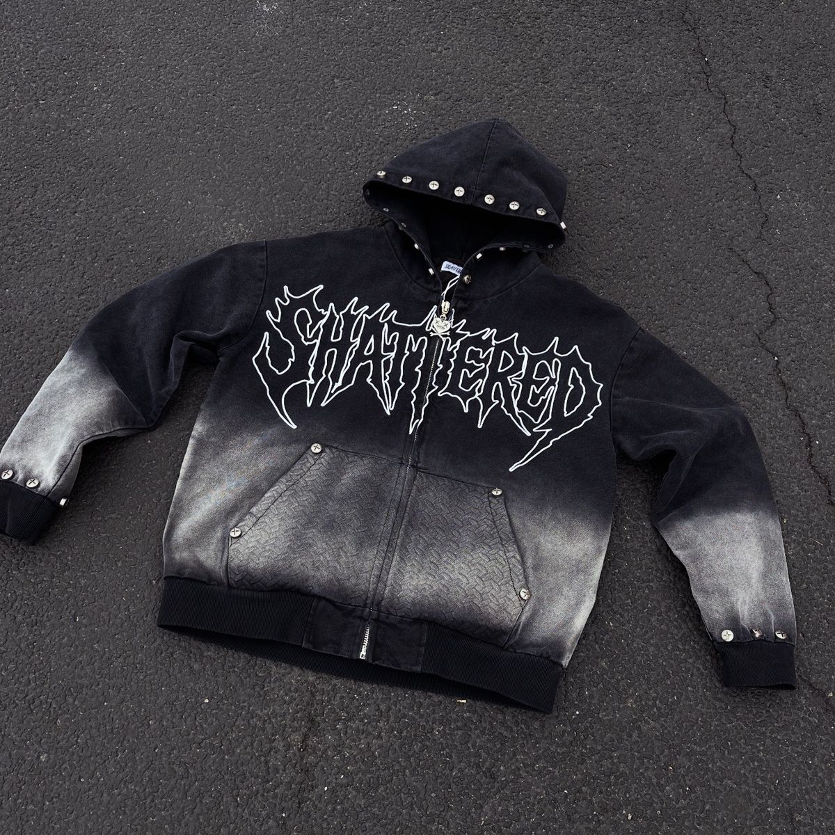 Shattered Hearts Work Jacket Studded Hoodie Black