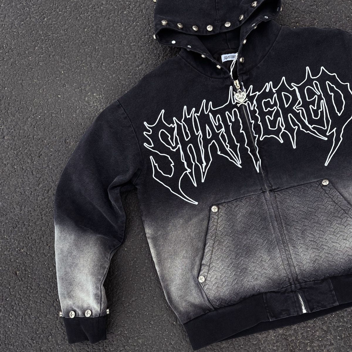 Shattered Hearts Work Jacket Studded Hoodie Black