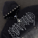 Shattered Hearts Work Jacket Studded Hoodie Black