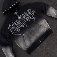 Shattered Hearts Work Jacket Studded Hoodie Black