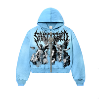 Shattered Hearts On The Clouds Rhinestone Hoodie Blue