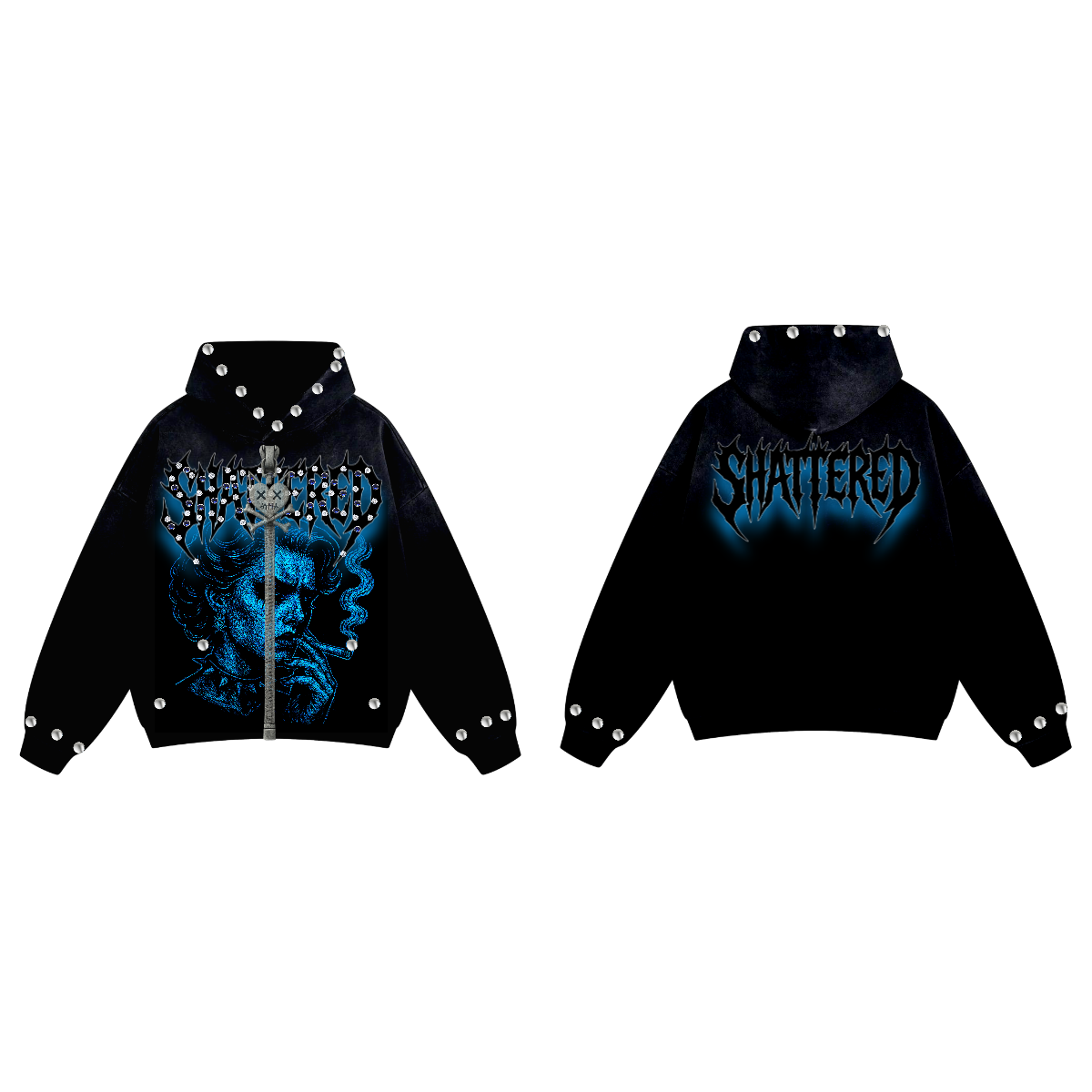 Shattered Hearts Anxiety Hoodie Black Blue