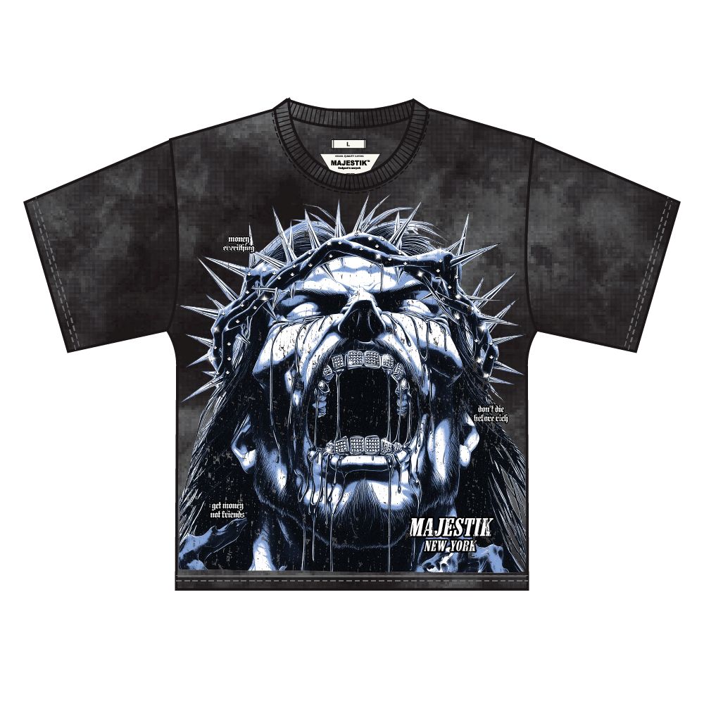 Majestik Men's Tapestry Rhinestone Stone Tee Black