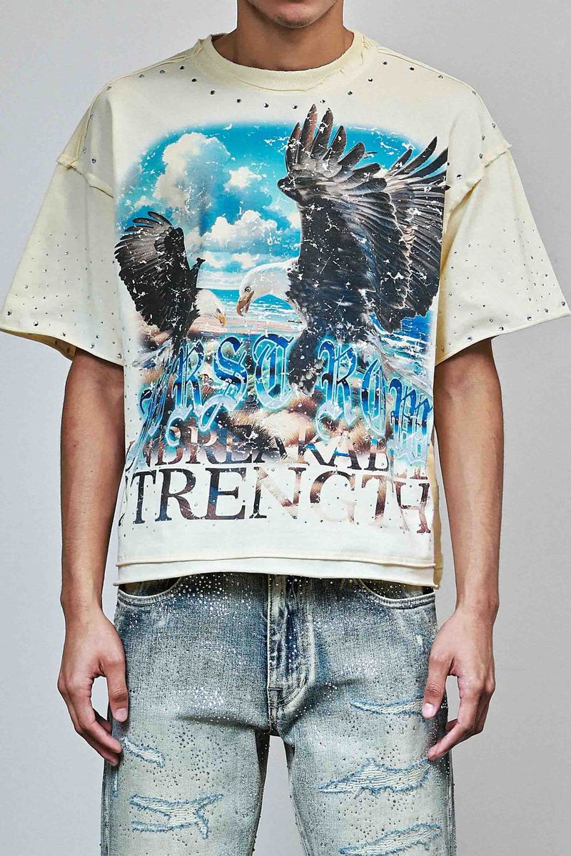 First Row Skyborne Rhinestone Crop Tee Cream