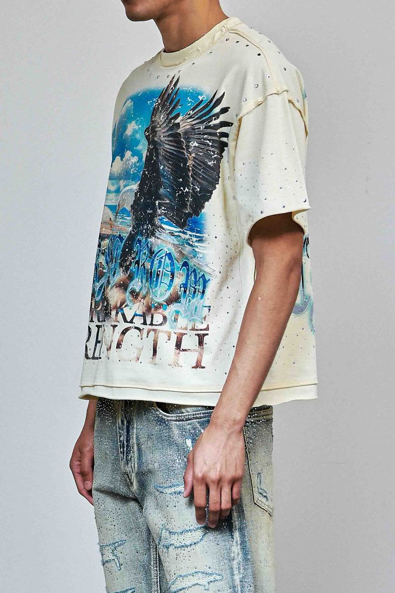 First Row Skyborne Rhinestone Crop Tee Cream