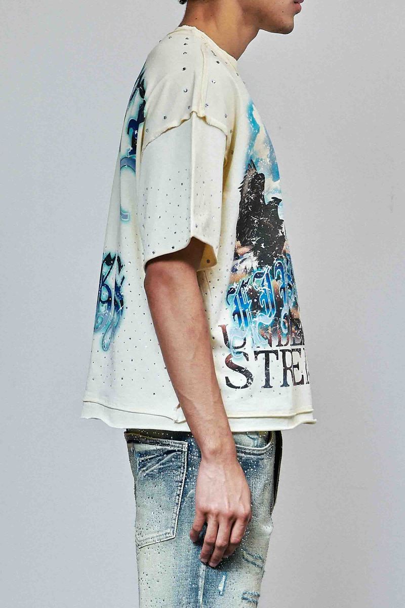 First Row Skyborne Rhinestone Crop Tee Cream