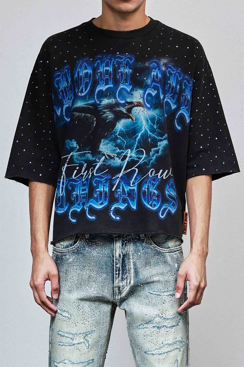 First Row Ride the Storm Rhinestone Crop Tee Black