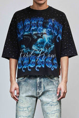 First Row Ride the Storm Rhinestone Crop Tee Black