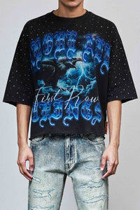 First Row Ride the Storm Rhinestone Crop Tee Black