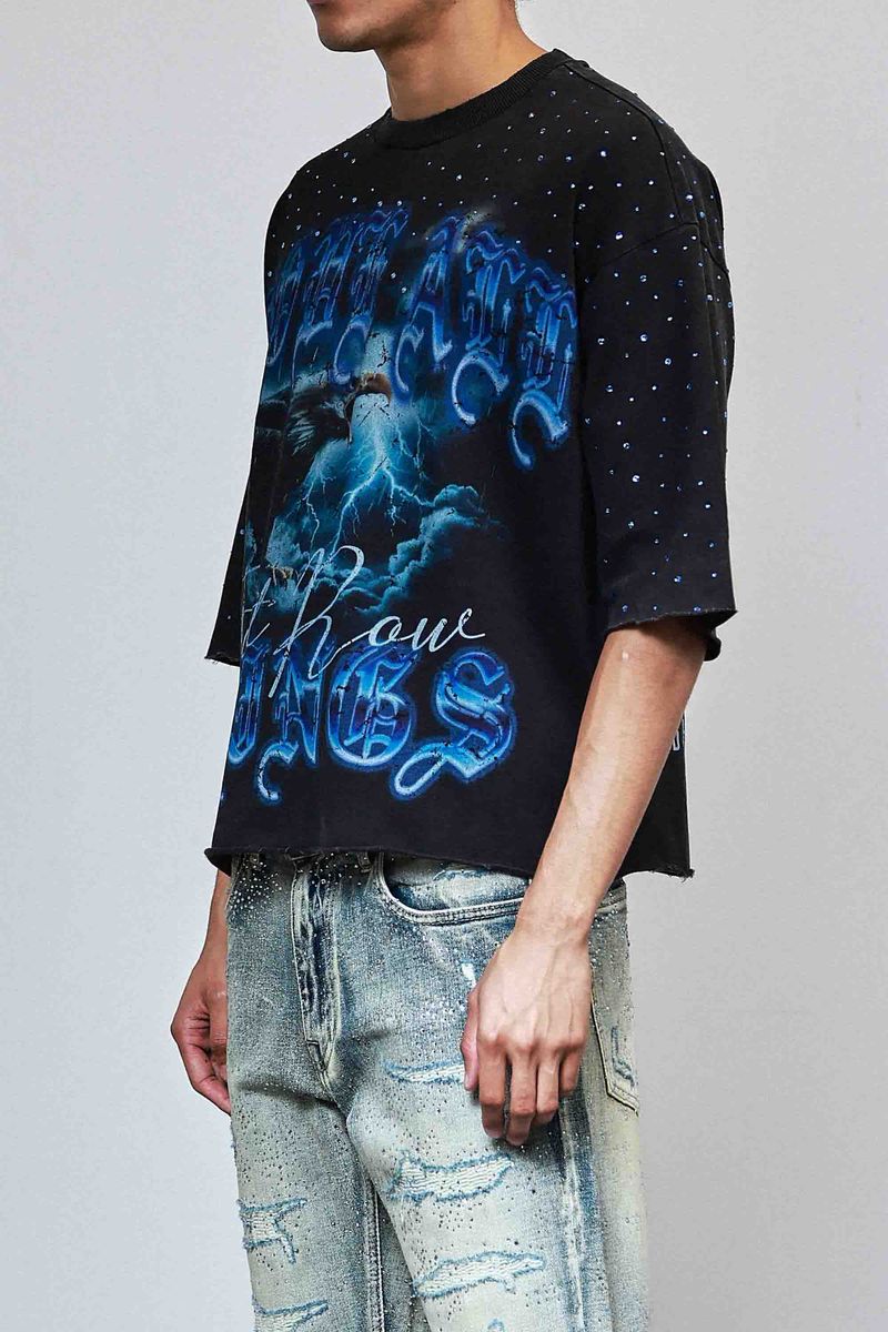 First Row Ride the Storm Rhinestone Crop Tee Black