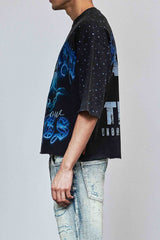 First Row Ride the Storm Rhinestone Crop Tee Black
