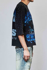First Row Ride the Storm Rhinestone Crop Tee Black