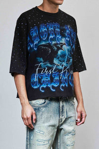 First Row Ride the Storm Rhinestone Crop Tee Black