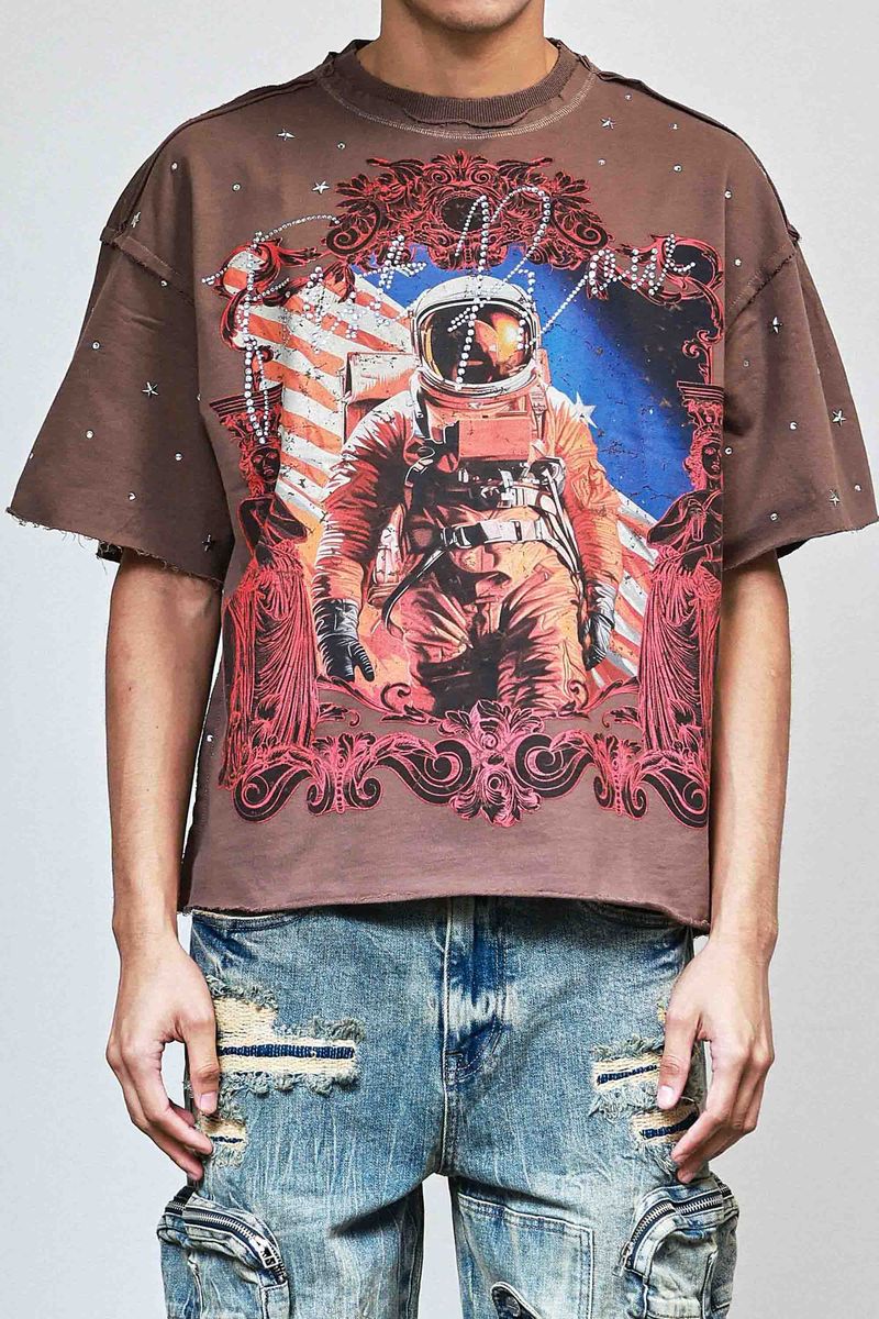 First Row Explorer Rhinestone Crop Tee Brown