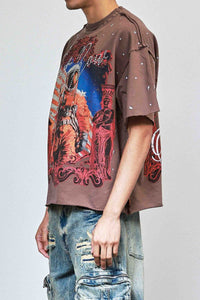First Row Explorer Rhinestone Crop Tee Brown