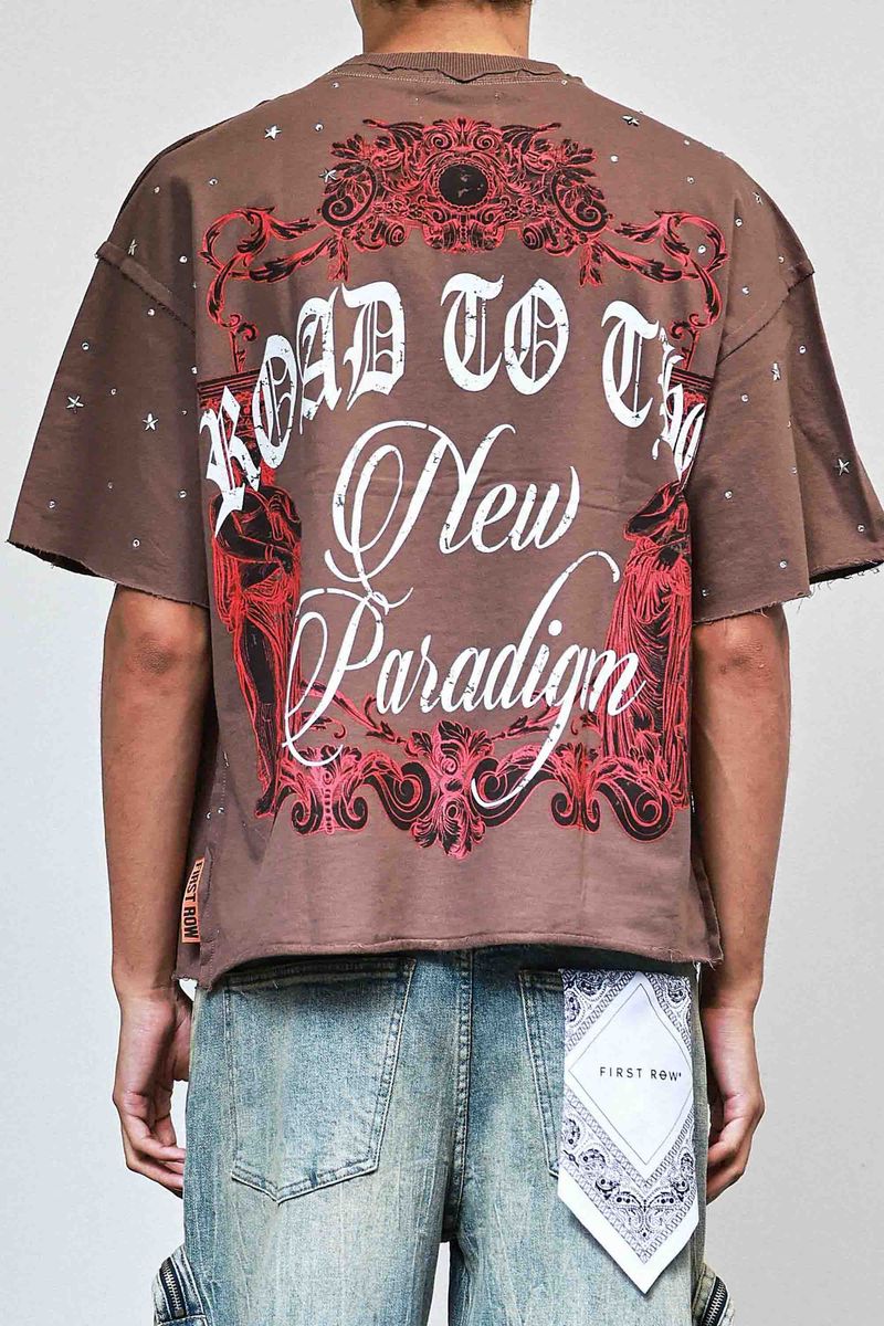 First Row Explorer Rhinestone Crop Tee Brown
