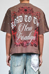 First Row Explorer Rhinestone Crop Tee Brown