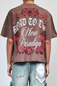 First Row Explorer Rhinestone Crop Tee Brown