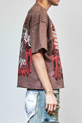 First Row Explorer Rhinestone Crop Tee Brown