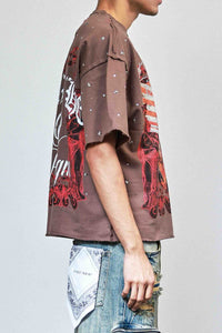 First Row Explorer Rhinestone Crop Tee Brown