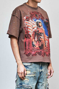 First Row Explorer Rhinestone Crop Tee Brown