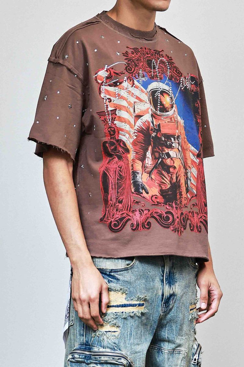 First Row Explorer Rhinestone Crop Tee Brown