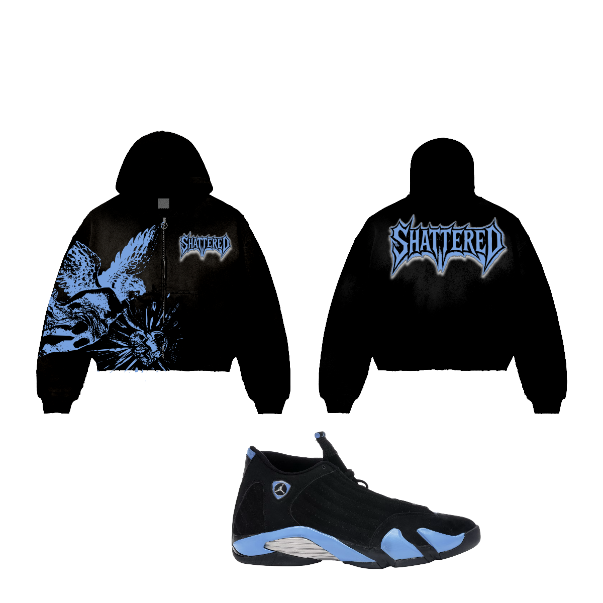 Shattered Hearts Catching Feelings Hoodie Black Blue