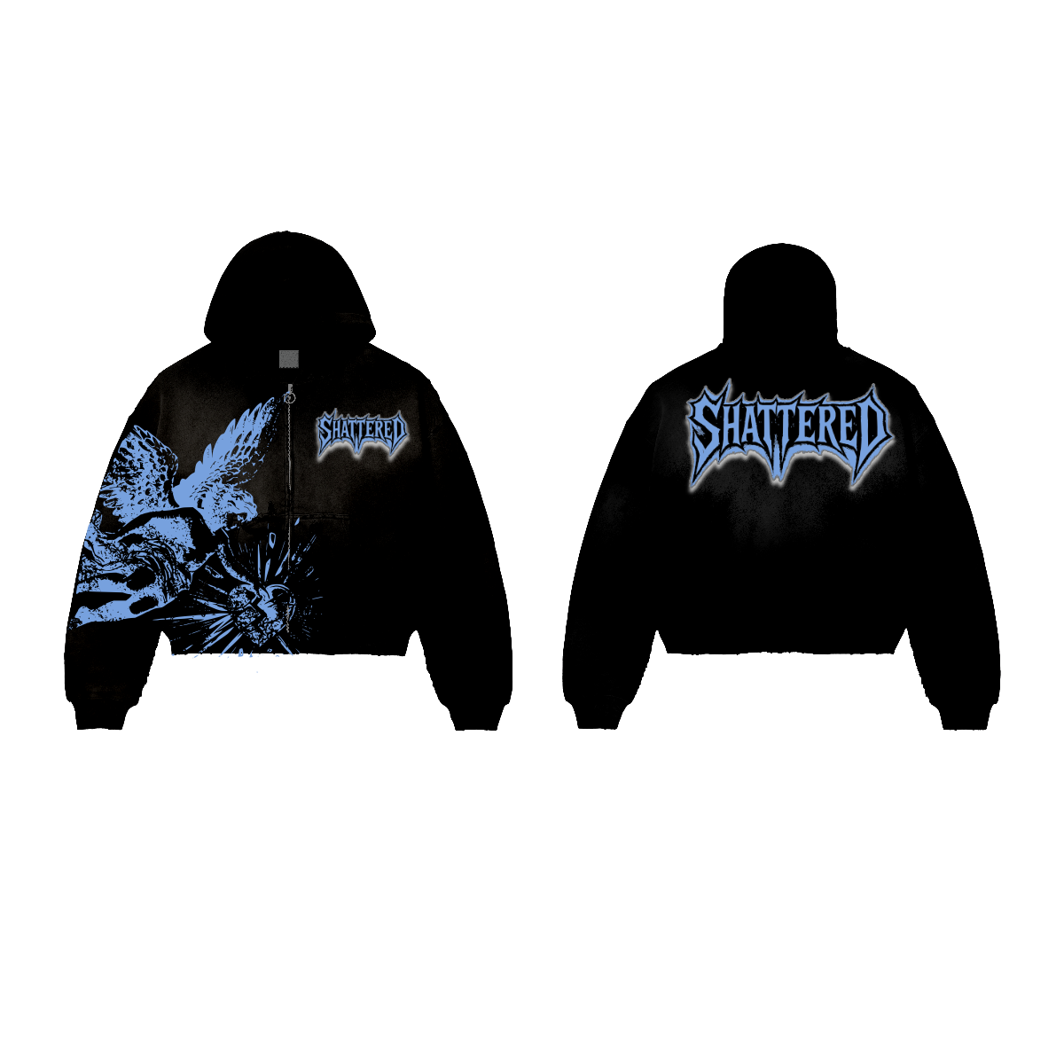 Shattered Hearts Catching Feelings Hoodie Black Blue