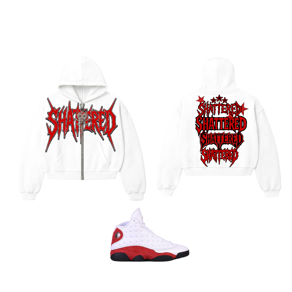 Shattered Hearts Shattered Logo Hoodie White