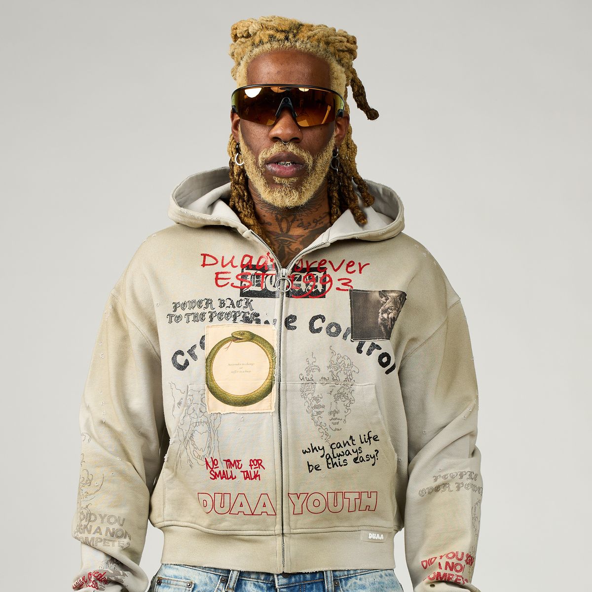 Duaa Creative Control Zip Up Hoodie Cream