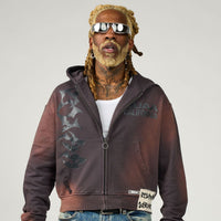 Duaa Cave Stone Zip Up Hoodie Brown