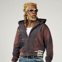 Duaa Cave Stone Zip Up Hoodie Brown