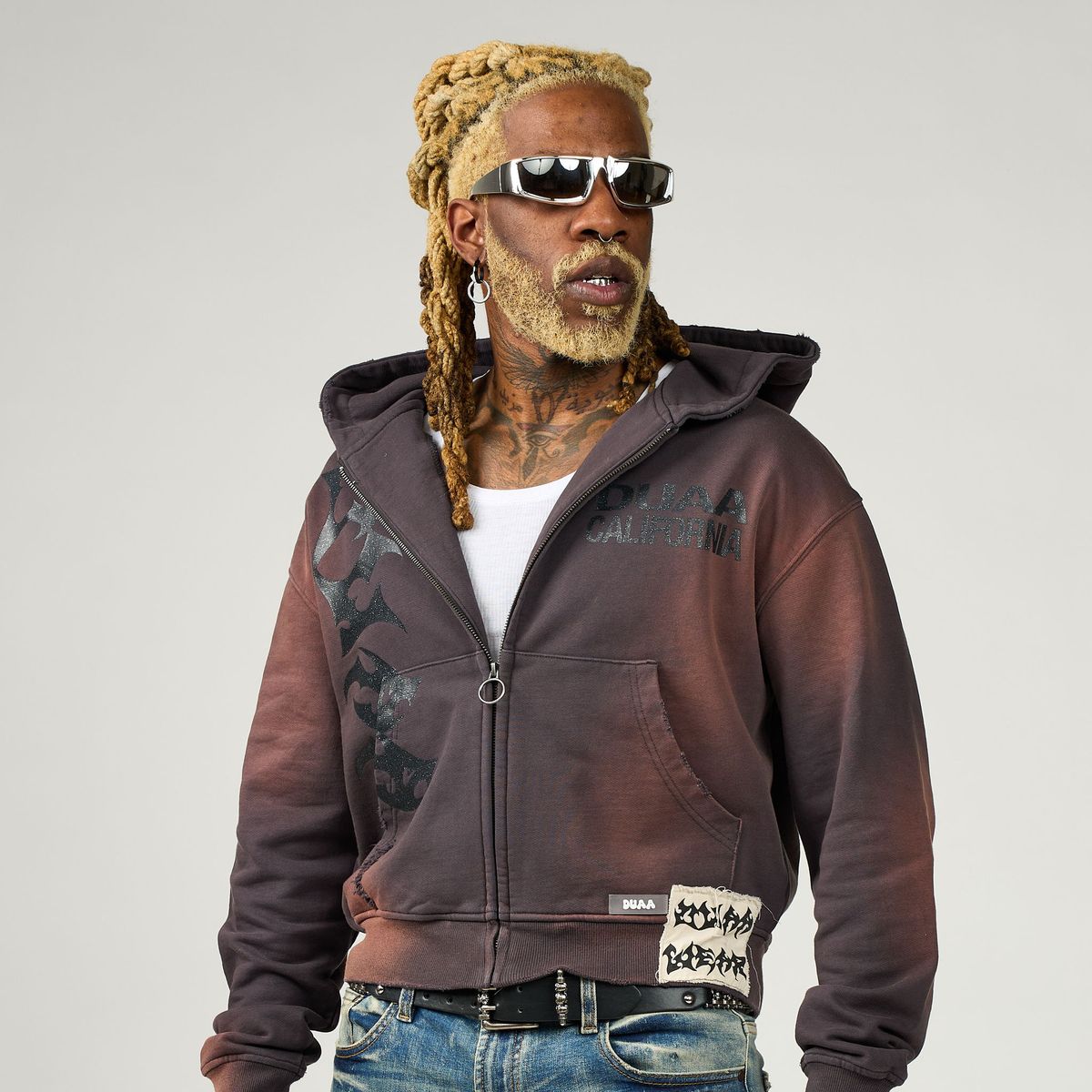 Duaa Cave Stone Zip Up Hoodie Brown