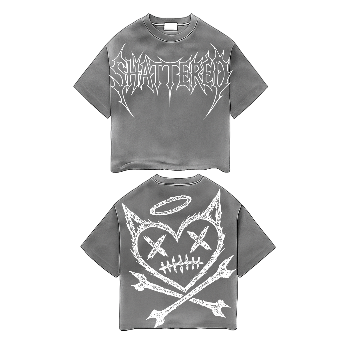 Shattered Hearts Logo Halo Skull Tee Gray