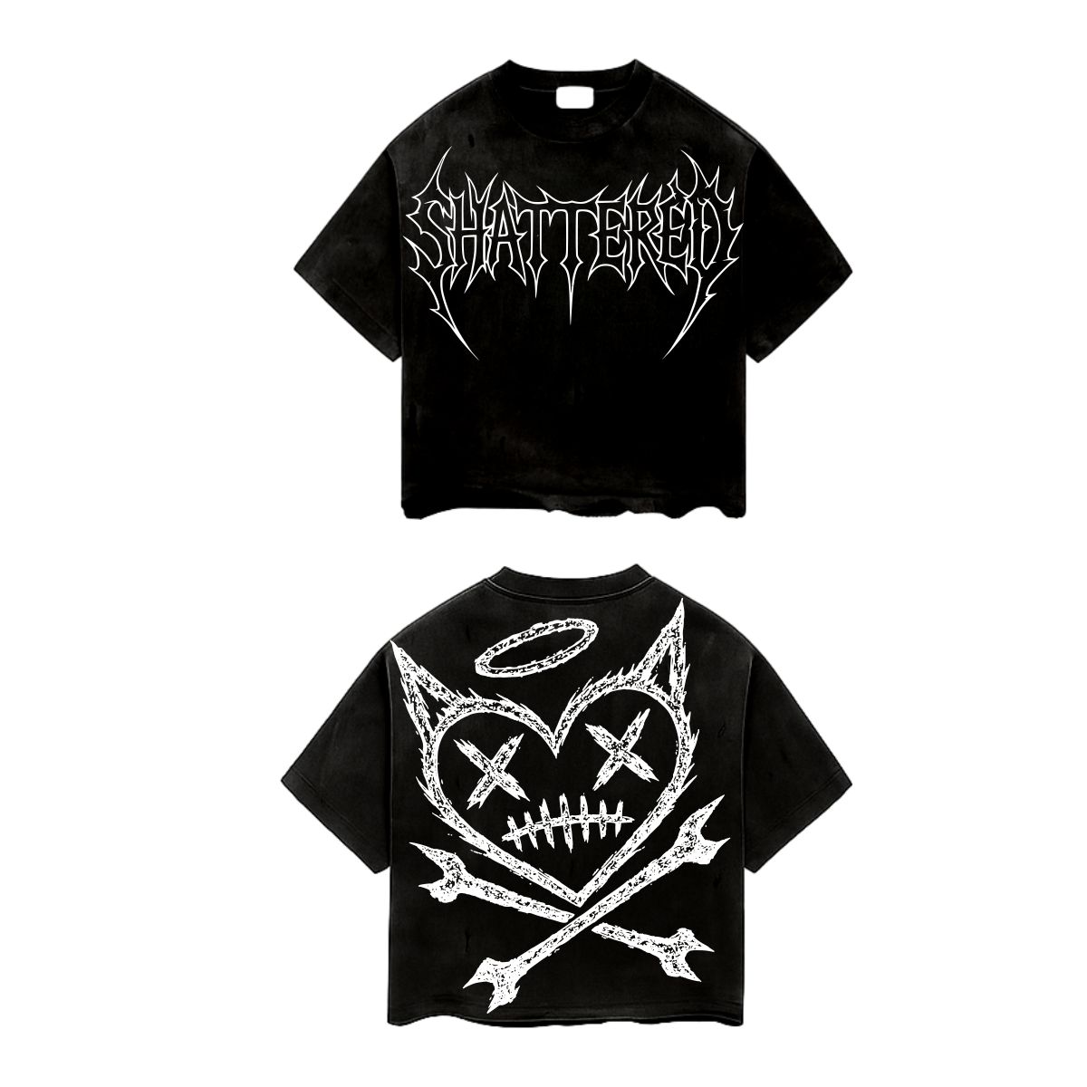 Shattered Hearts Logo Halo Skull Tee Black