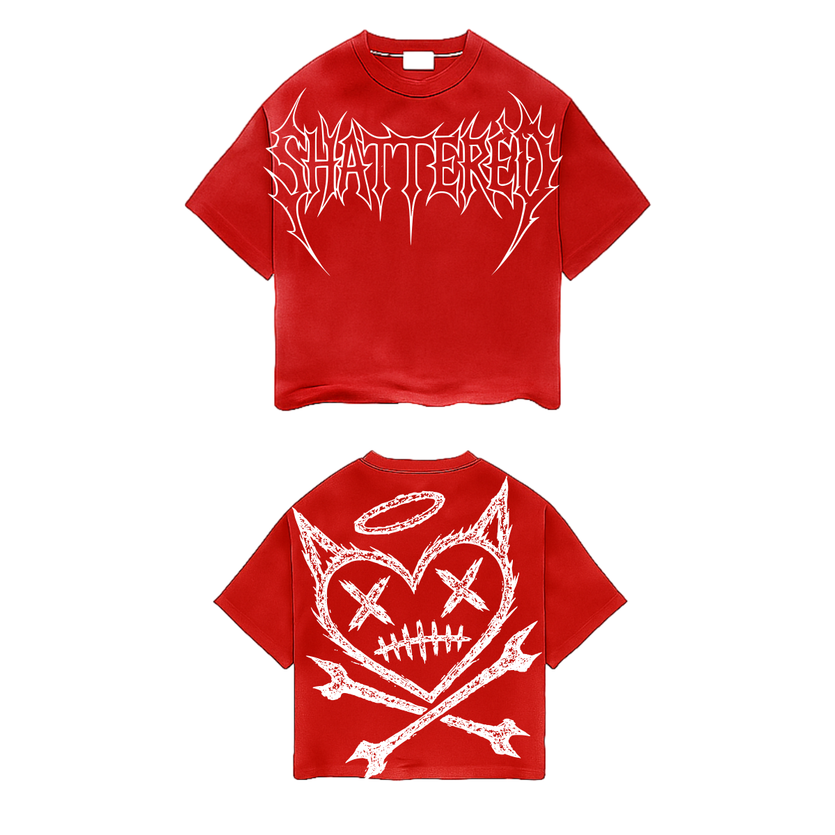 Shattered Hearts Logo Halo Skull Tee Red