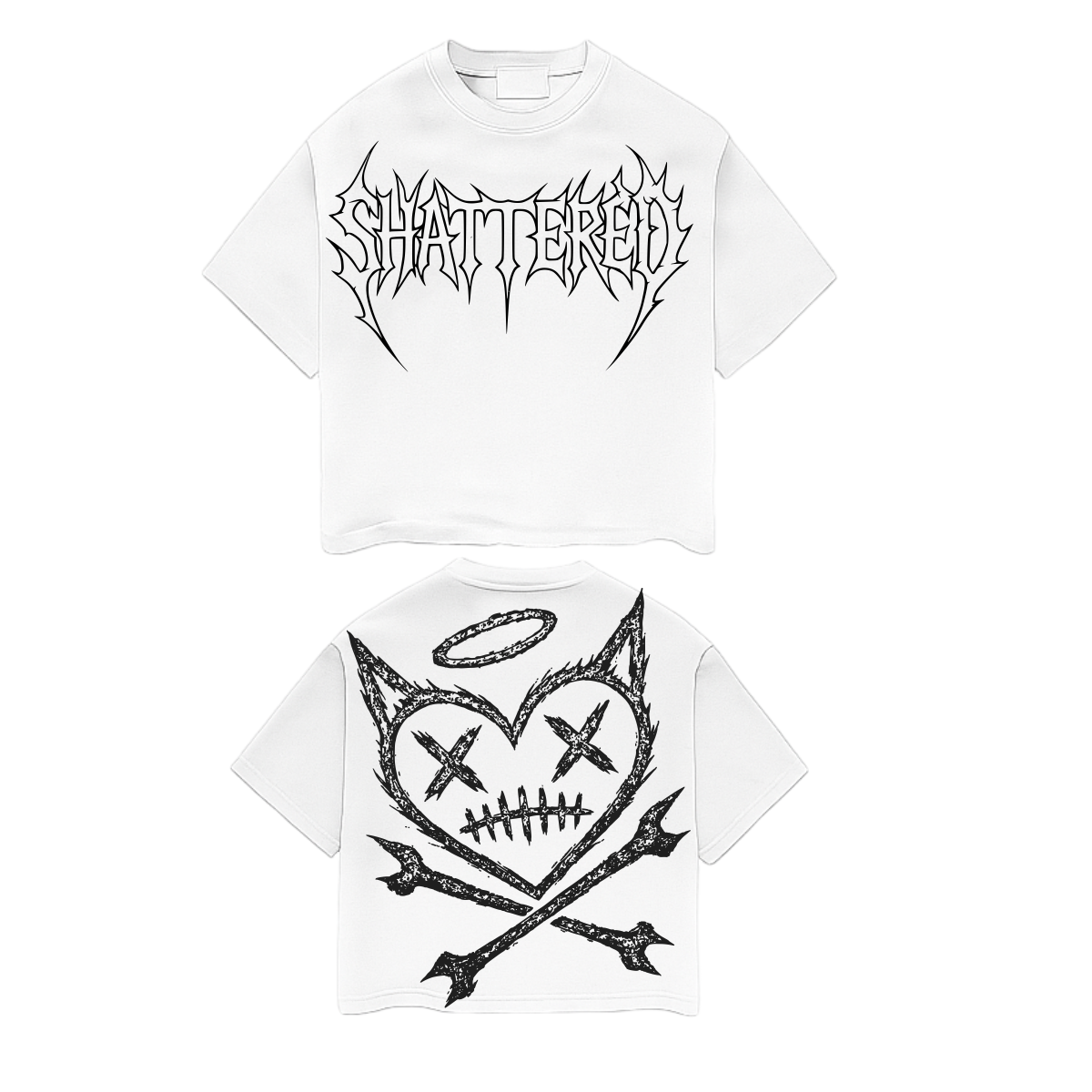 Shattered Hearts Logo Halo Skull Tee White