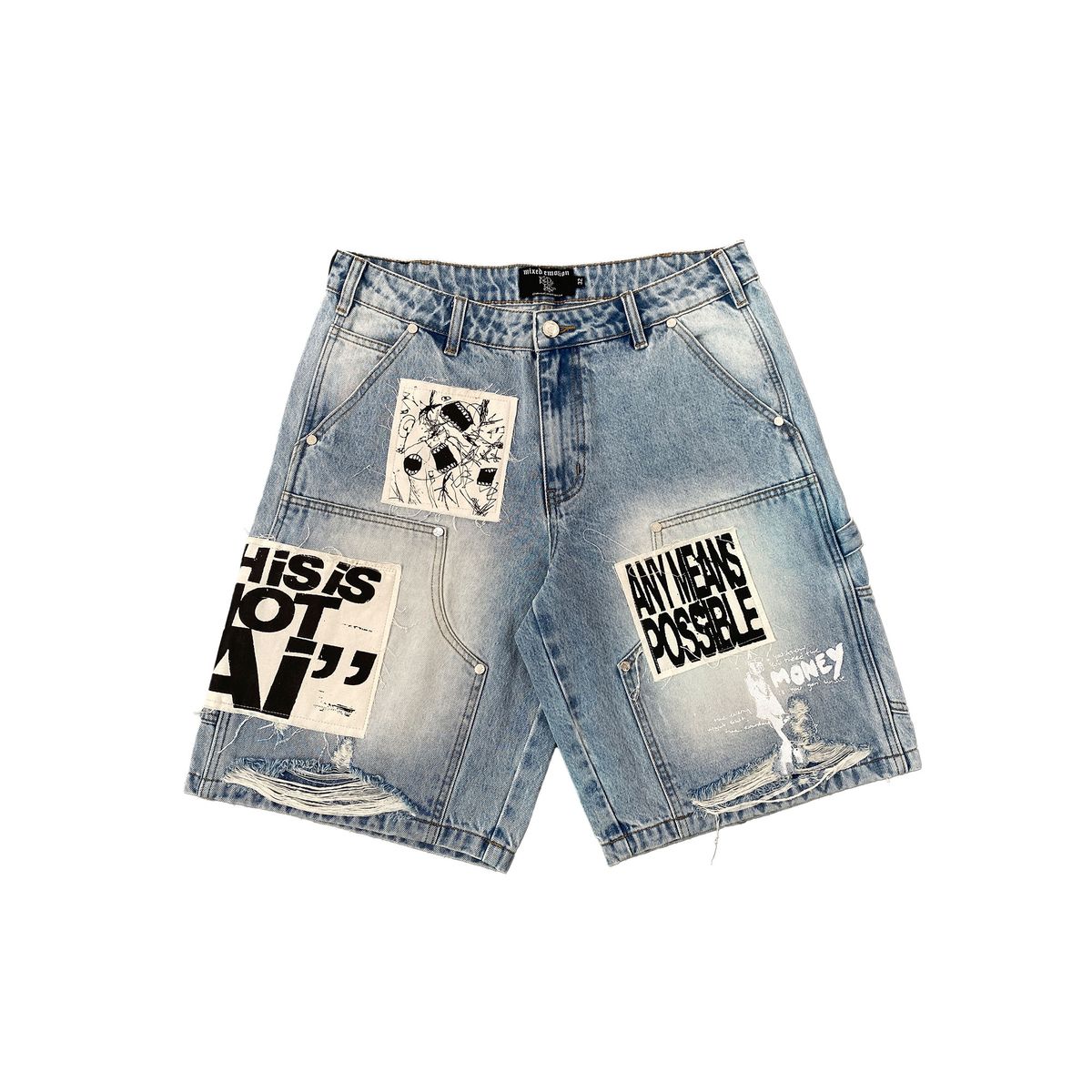 Mixed Emotion “AI” Denim Shorts Blue