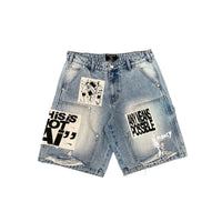 Mixed Emotion “AI” Denim Shorts Blue