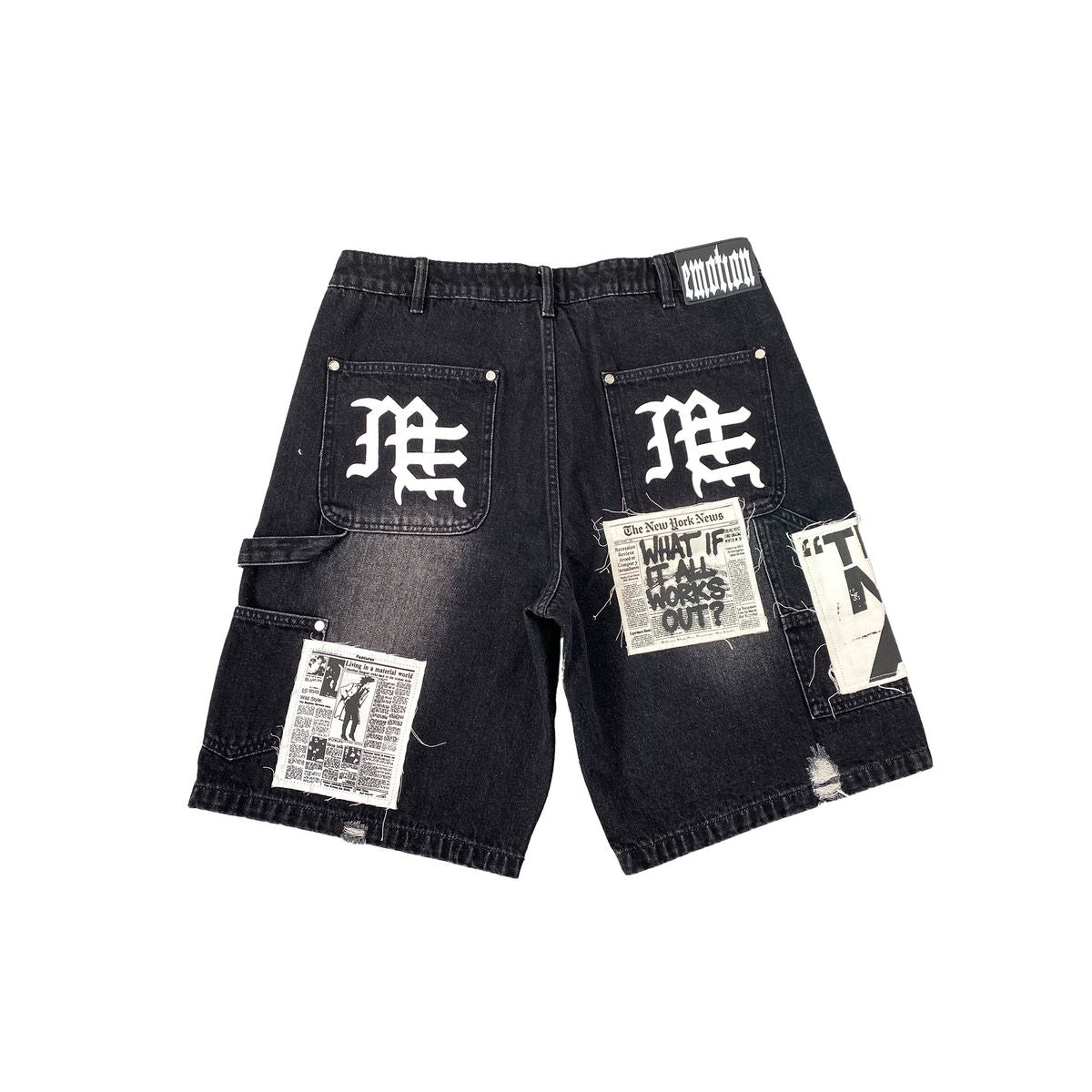 Mixed Emotion Black “AI” Denim shorts