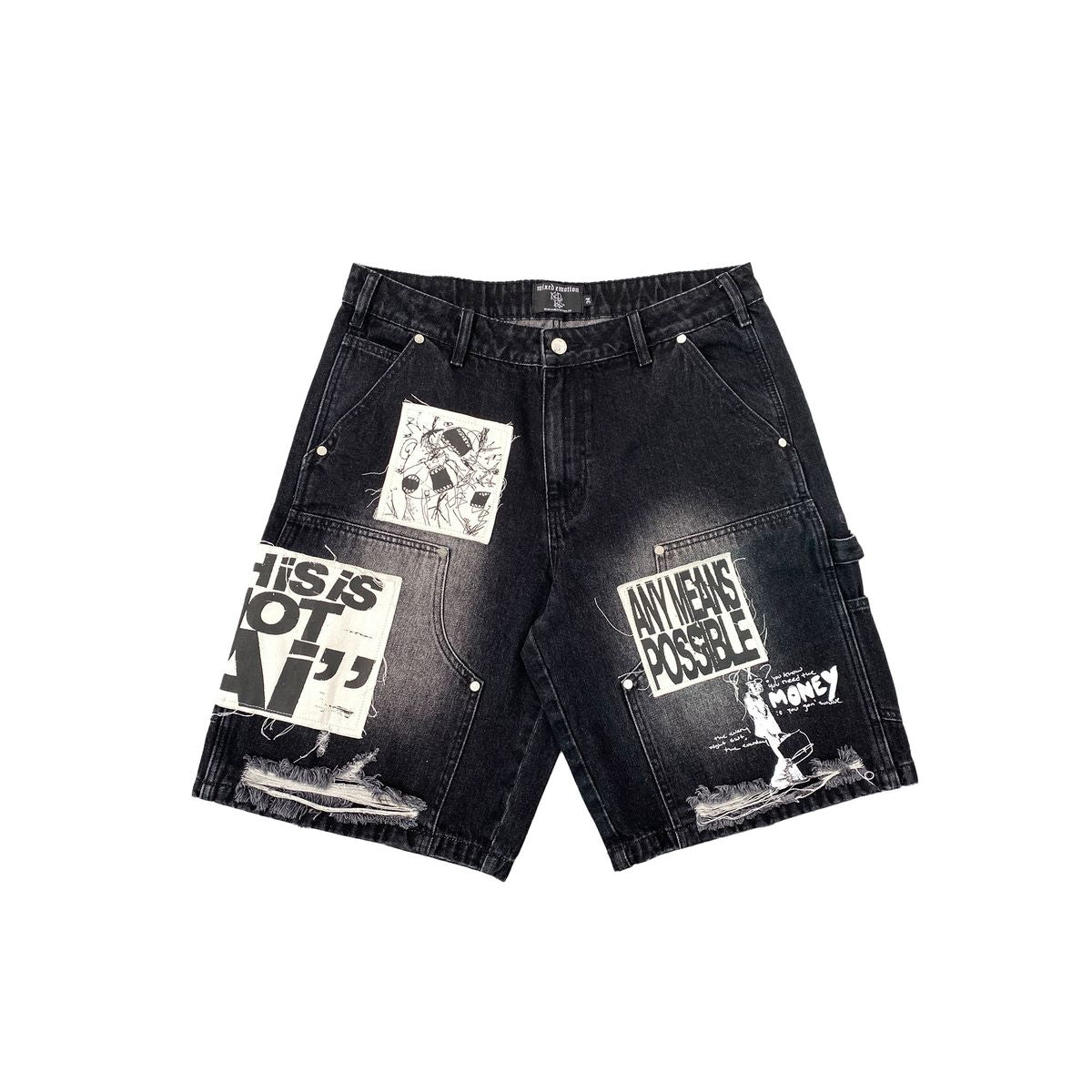 Mixed Emotion Black “AI” Denim shorts