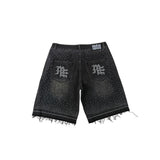 Mixed Emotion 'ME' Rhinestone Black Denim Shorts
