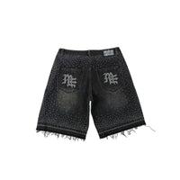Mixed Emotion 'ME' Rhinestone Black Denim Shorts