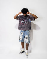 Mixed Emotion “AI” Denim Shorts Blue
