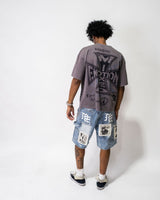 Mixed Emotion “AI” Denim Shorts Blue